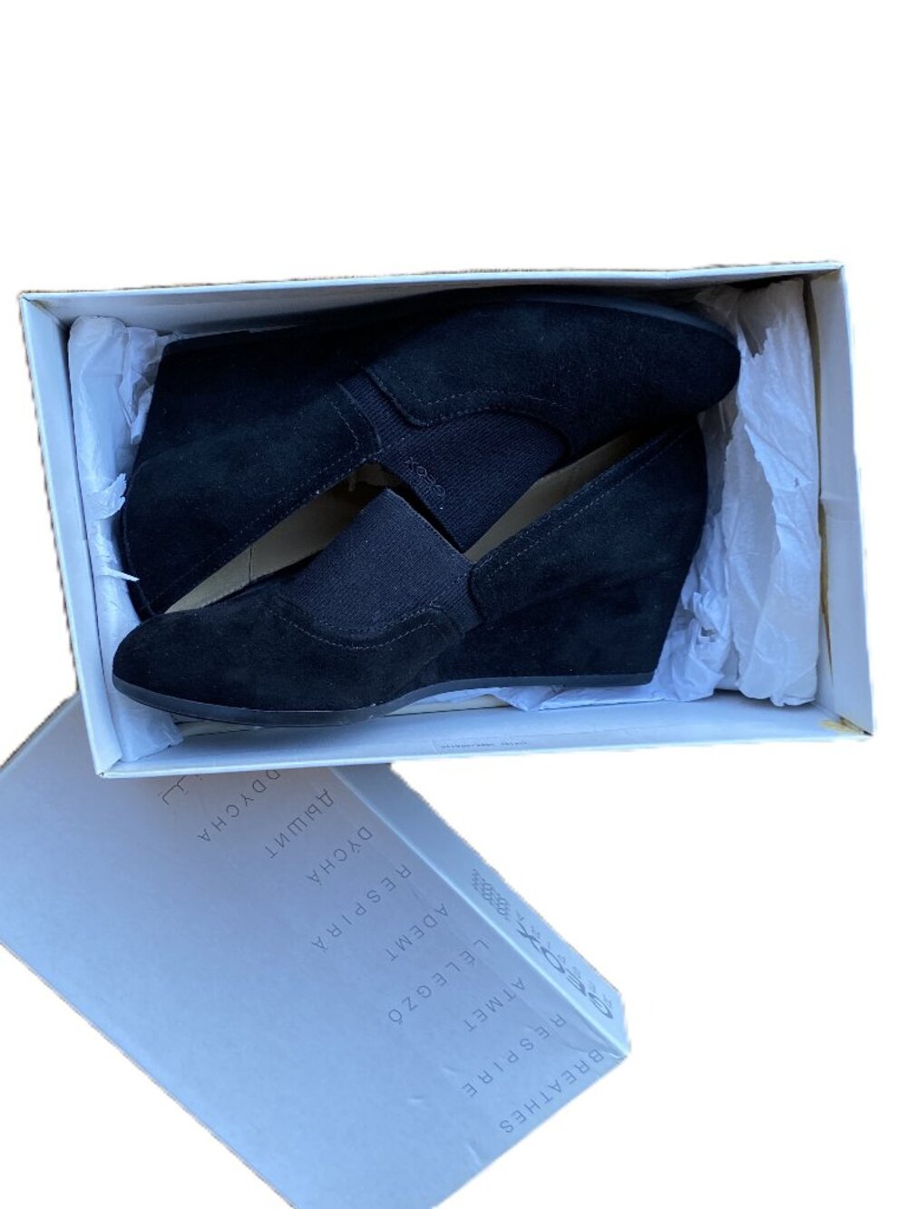 NEW GEOX Respira Suede Leather Wedge Black Shoes US9 Breathable Sole